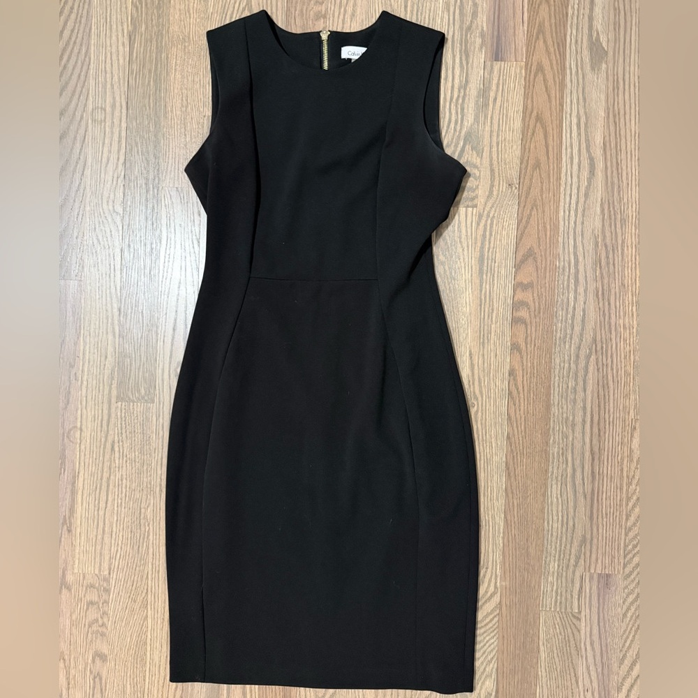 Calvin Klein Black Sheath Midi Dress Crew Neck Sleeveless